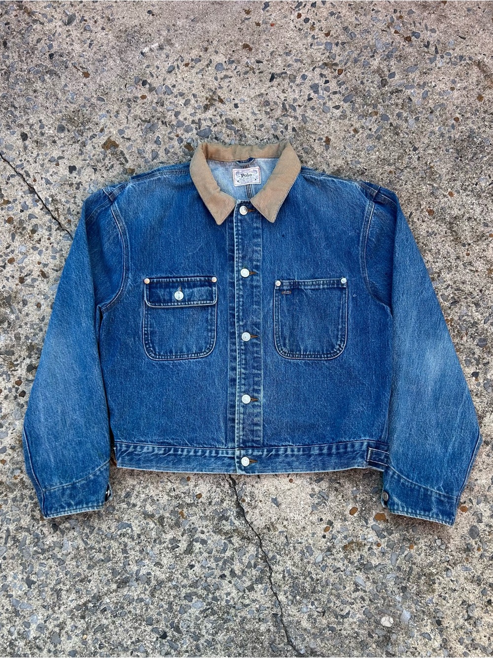 VTG 90s Denim Jacket Polo Ralph Lauren Corduroy Collar Tag Size XL (Fits M/L)